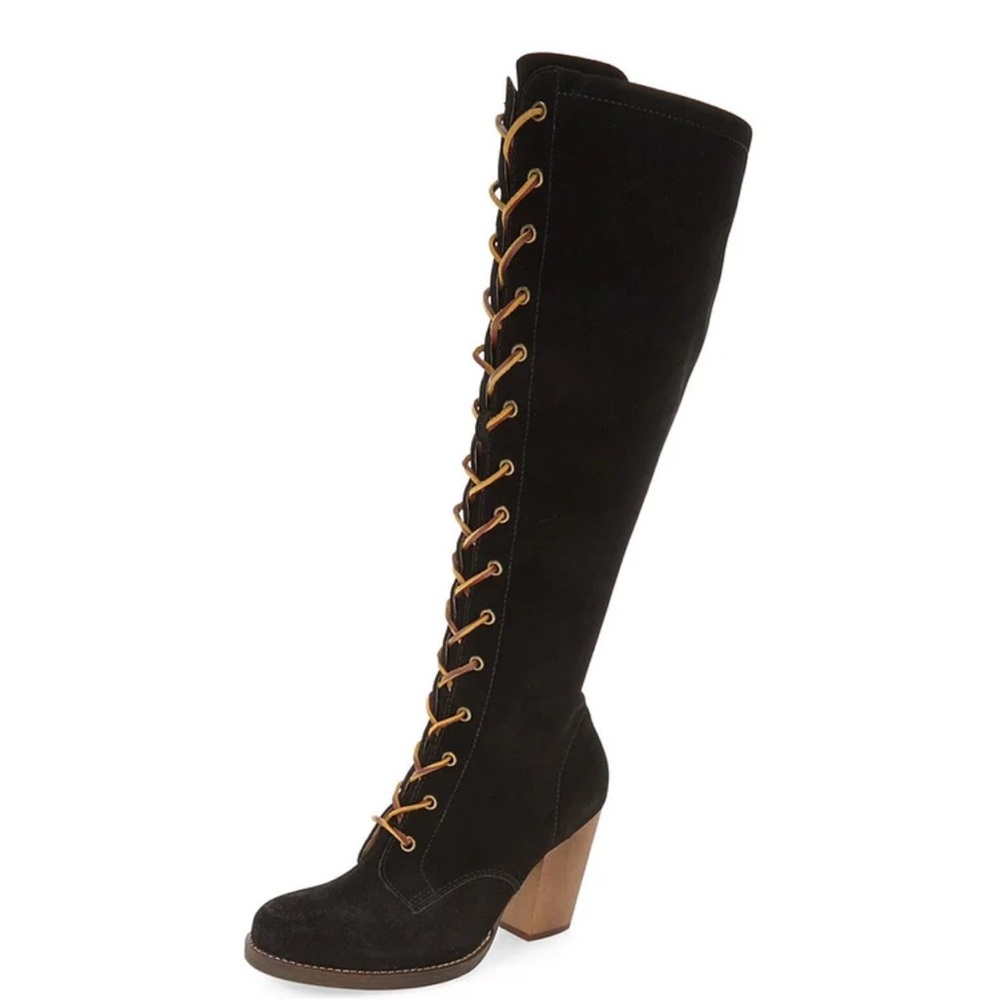 Black Knee-High Lace-Up Boots